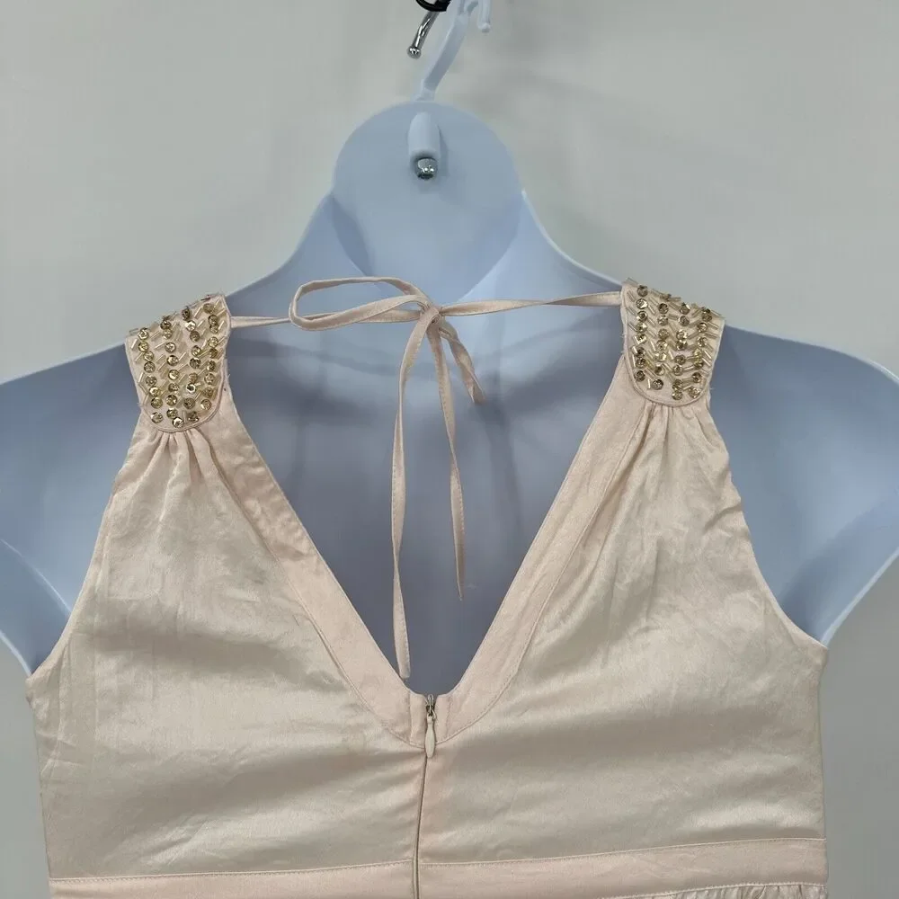 Charlotte Russe Babydoll Dress Large Champagne Satin Beaded Dainty Feminine Y2K*